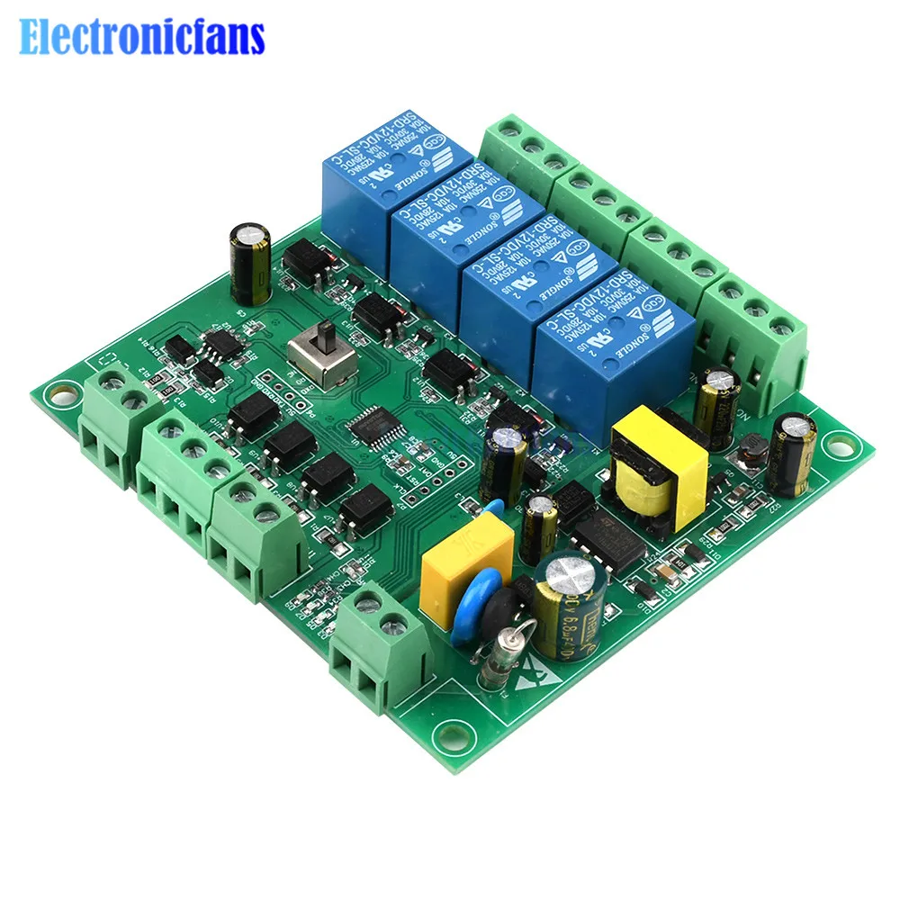 4-Канальный Релейный модуль переменного тока 220 В источника питания Modbus RTU RS485/TTL UART