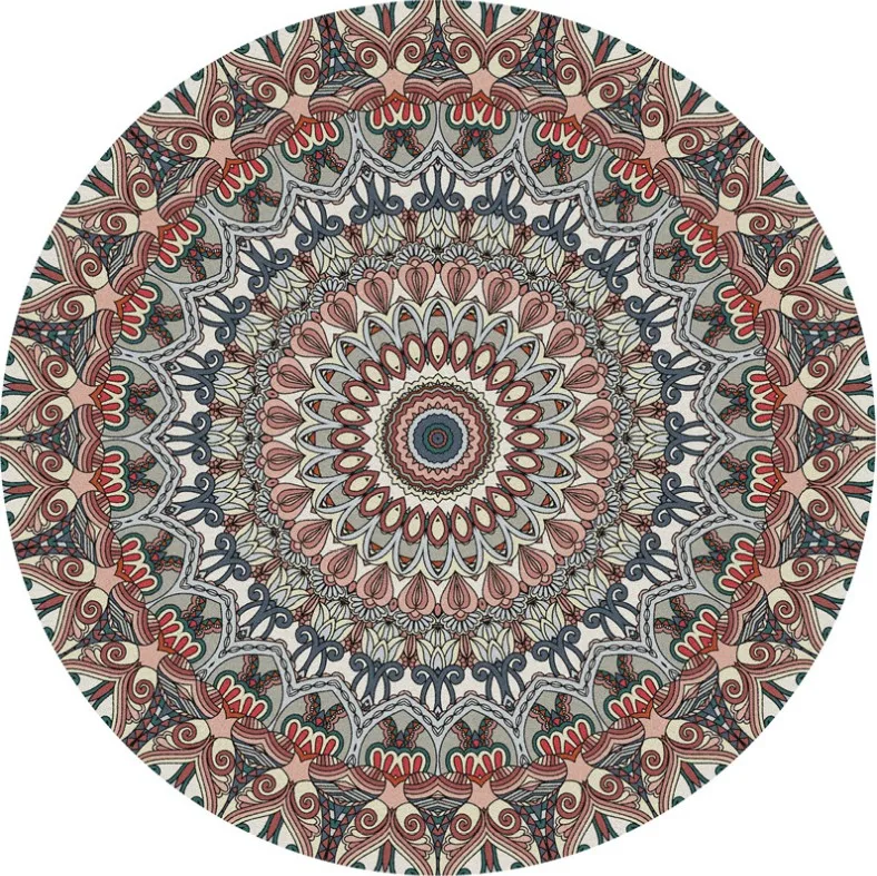 

Nordic Retro India Mandala Ethnic Round Carpet For Living Room Round Mat Flower Printed Kids Room Large Geometric Area Rug