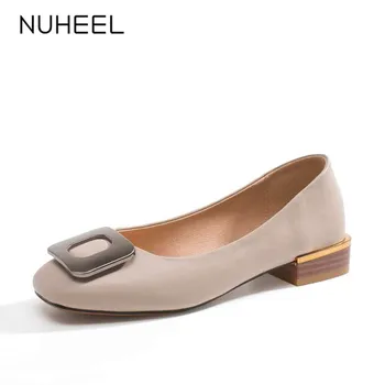 

NUHEEL women's shoes spring metal square buckle fairy style pumps square head new shallow mouth wild shoes women туфли женские
