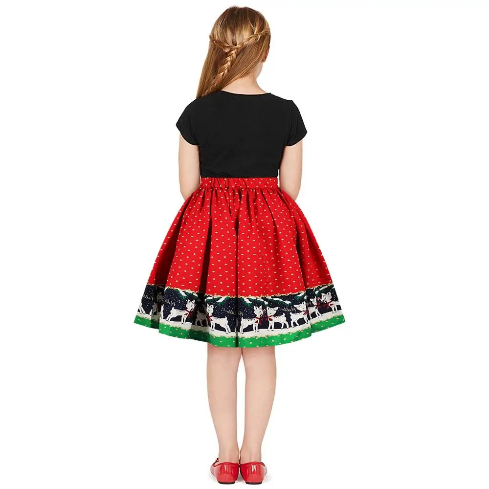 Рождественская одежда для мамы и дочки; футболка с короткими рукавами для девочек; короткая юбка-пачка с бантом; одинаковые модные комплекты; M303