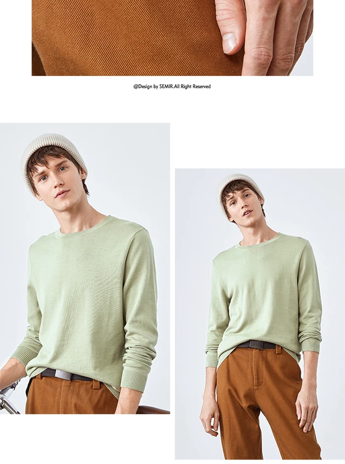 SEMIR осенний модный свитер мужской пуловер с круглым вырезом хлопковый свитер однотонный теплый мужской свитер с длинными рукавами