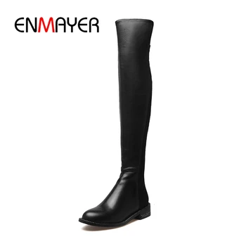 

ENMAYER botas mujer women round toe zipper over the knee boots women solid square heel boots Big size 34-42 ZYL988