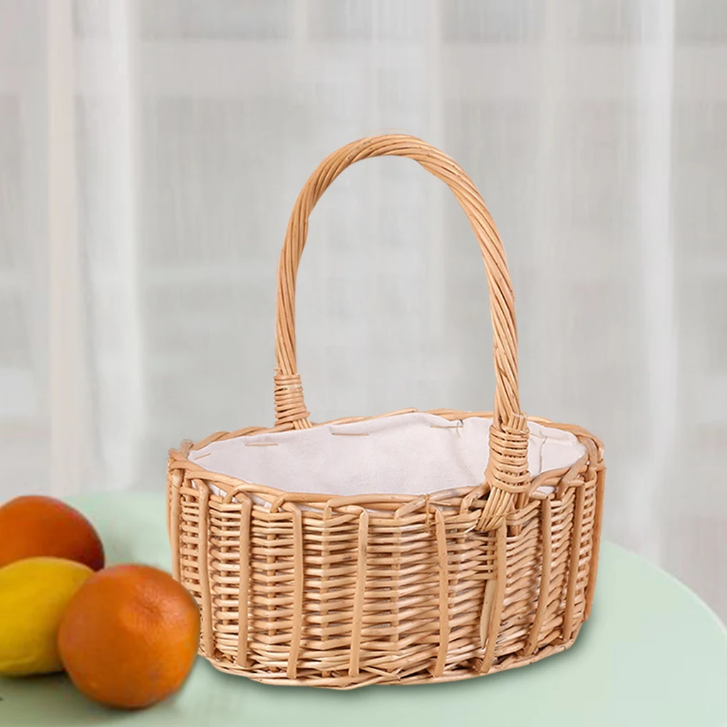1pc Wicker Woven Picnic Basket Empty Oval Willow Fruit Serving Storage Flower Basket With Handle