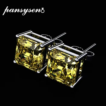 

PANSYSEN Charms 100% Solid 925 Sterling Silver Citrine Sapphire Gemstone Stud Earrings for Women Wholesale Party Fine Jewelry