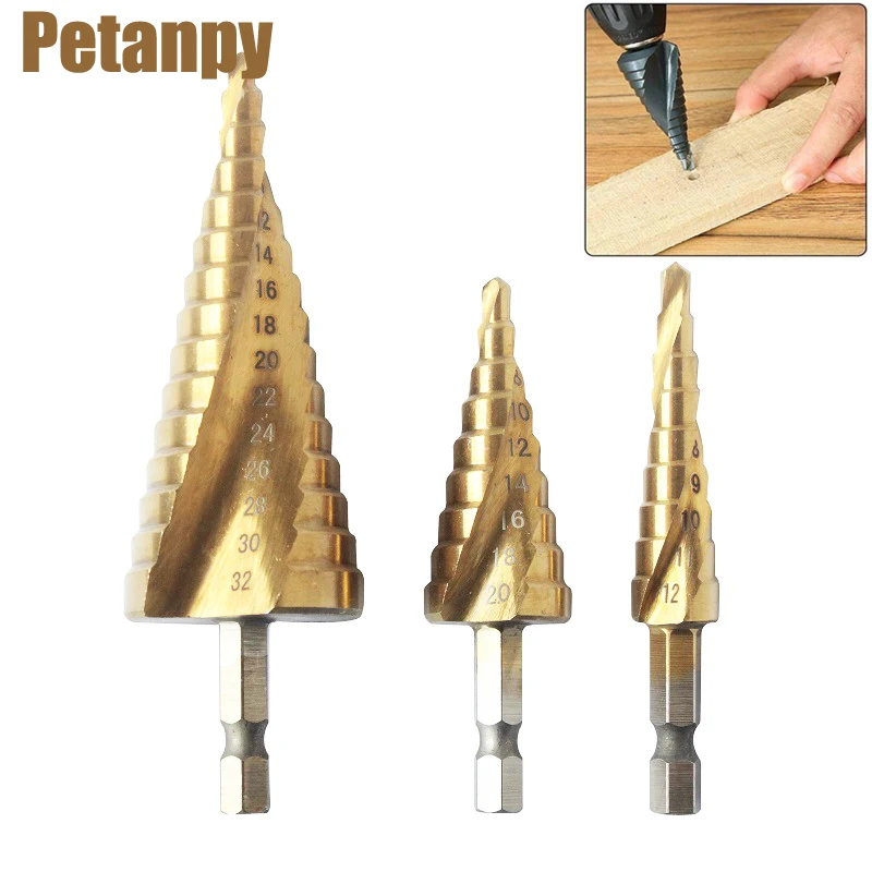 

3 Color HSS Step Drill Bit Set Titanium Coated Drilling Power Tools for Metal High Speed Steel Wood Hole Cutter Cone Taper Drill