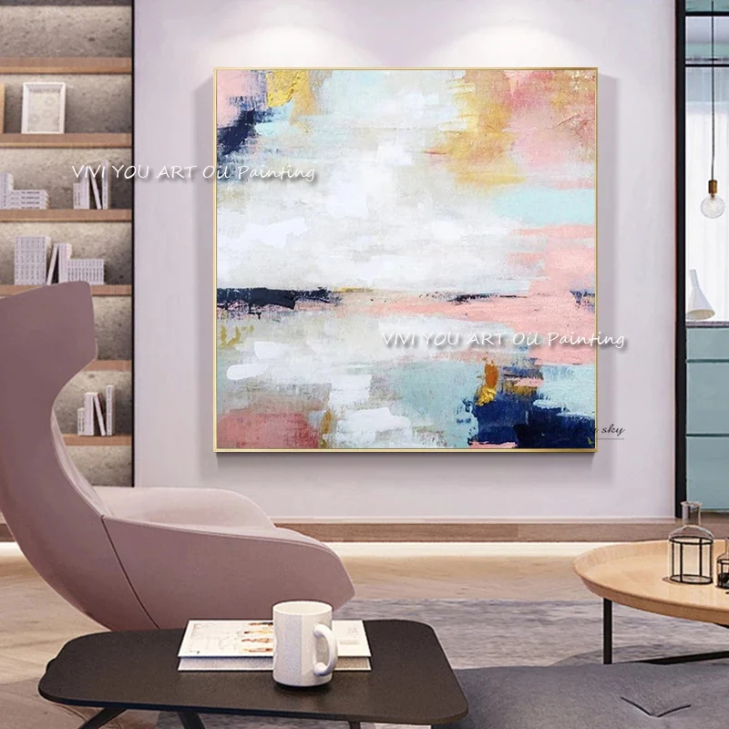 

100% Handpainted Abstract Oil Paintings On Canvas Modern Wedding Pink Decor Wall Landscape Pictures Home Decoration No Framed