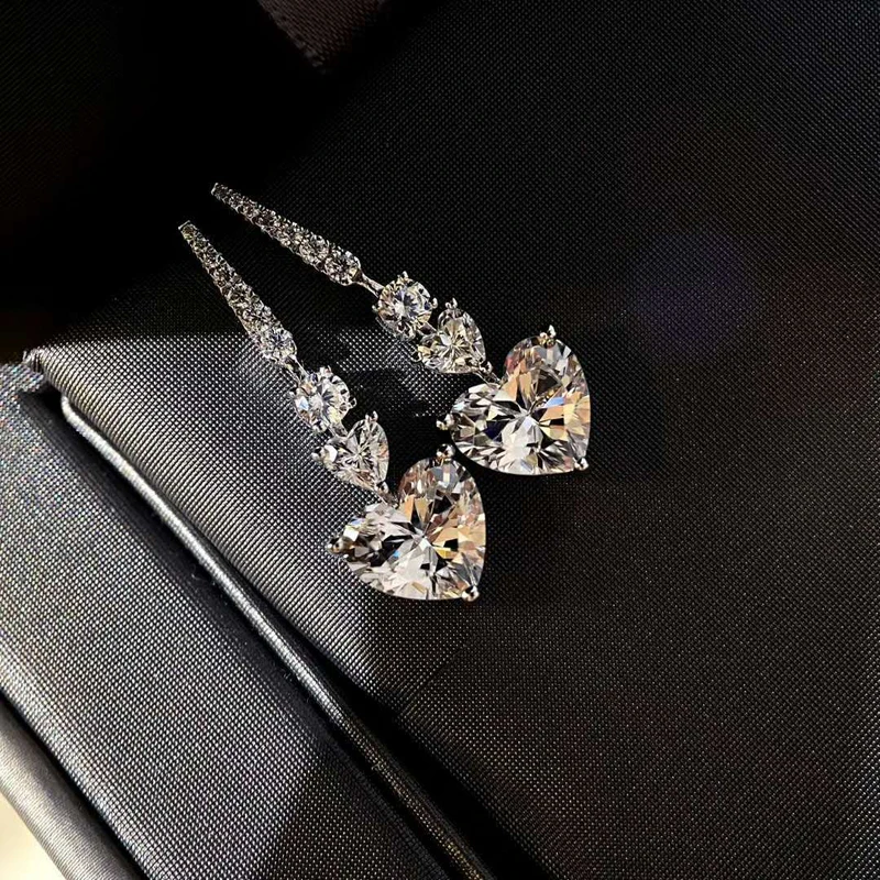 OEVAS 100% 925 Sterling Silver 2 Carat Heart High Carbon Diamond Drop Earrings For Women Sparkling Wedding Party Fine Jewelry