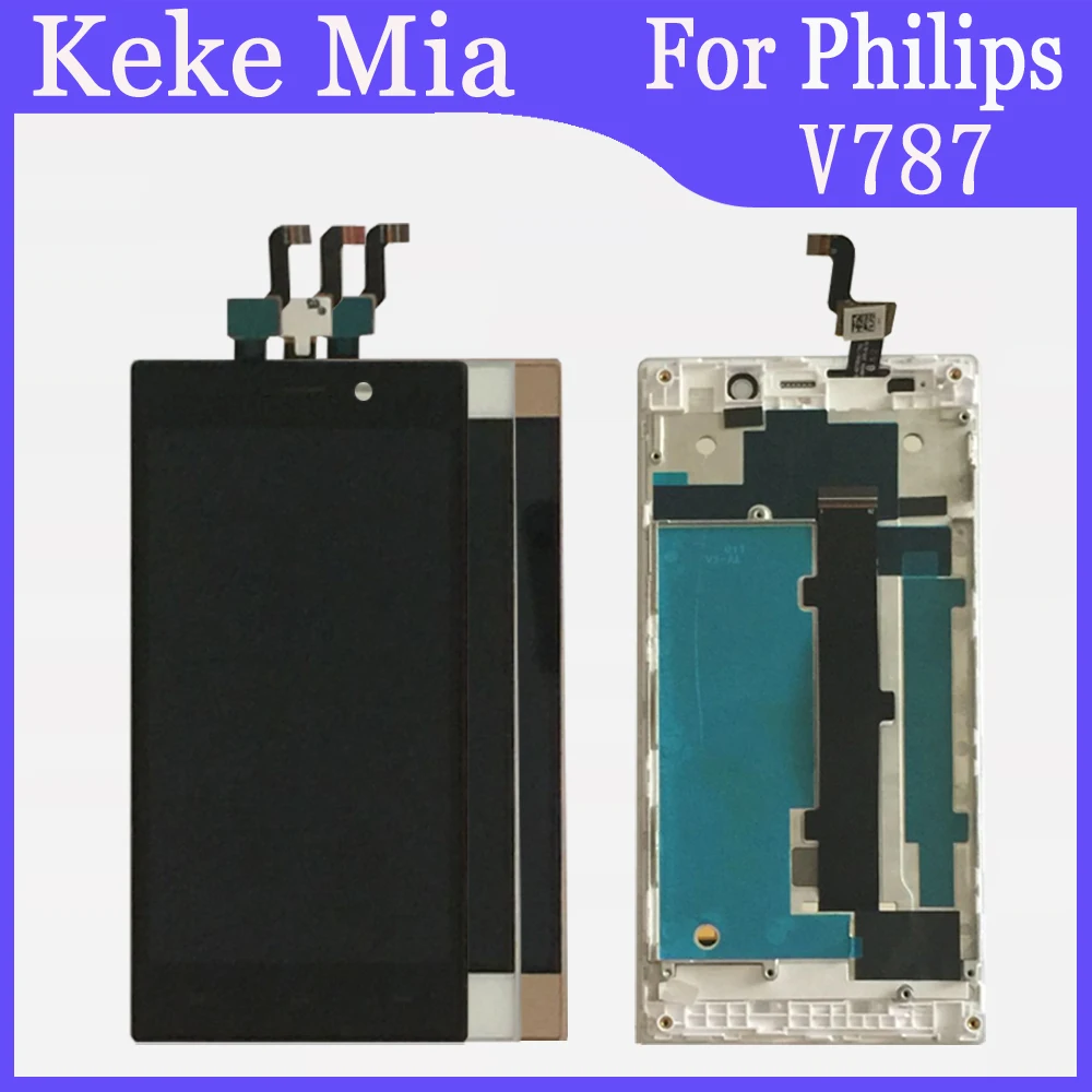 5," дюймовый ЖК-дисплей для Philips V787+ кодирующий преобразователь сенсорного экрана в сборе с заменой рамы Philips Xenium V787
