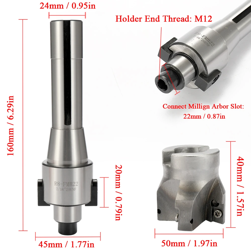 R8-FBM22 22mm Arbor Shank Link Rod End Mill Tools Replacement For BAP/EMR/RAP 