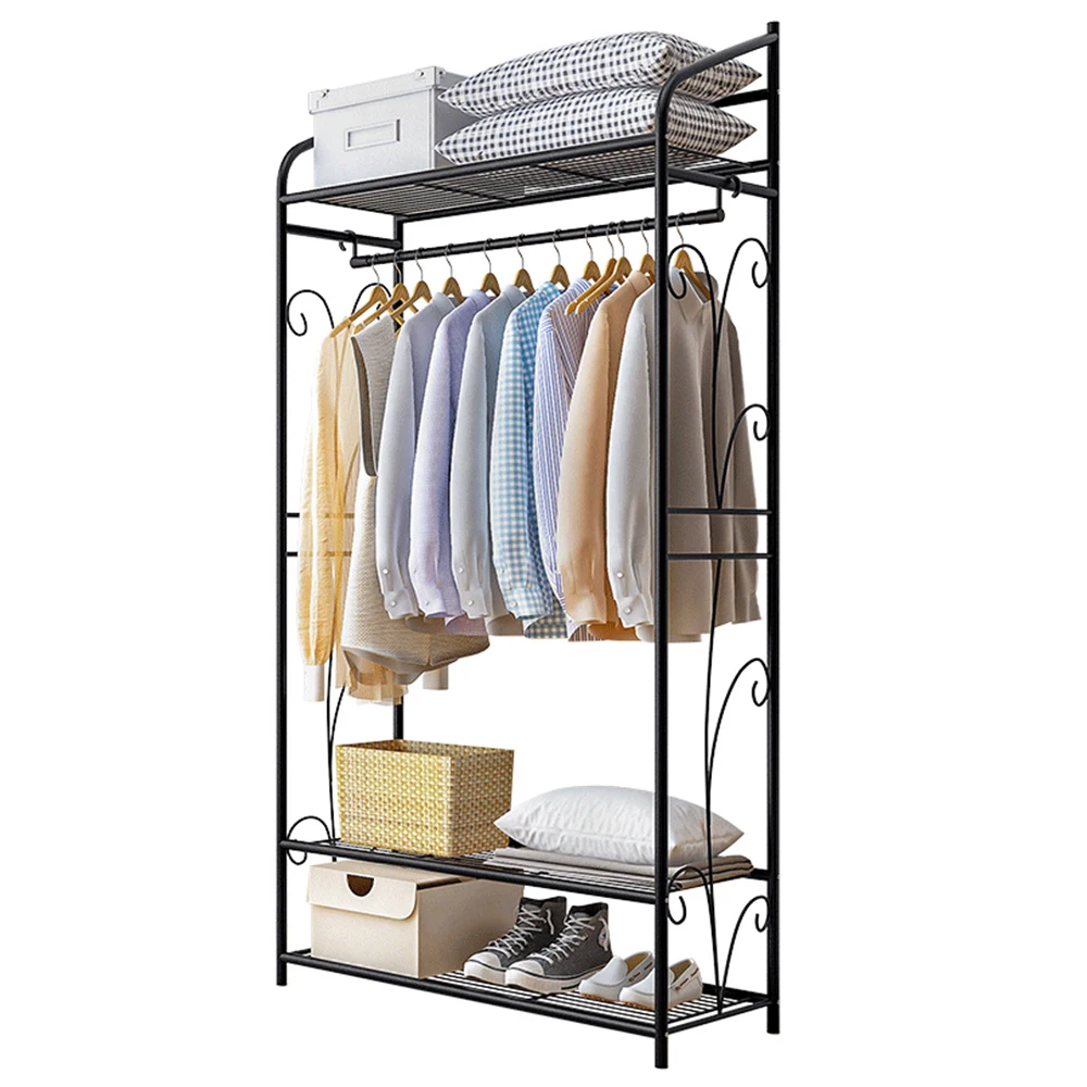 Bingopaw Black Metal Clothes Rack Stand Heavy Duty Garment Rail with 2 Storage Shelves for Shoes & Closet Organization — view 3