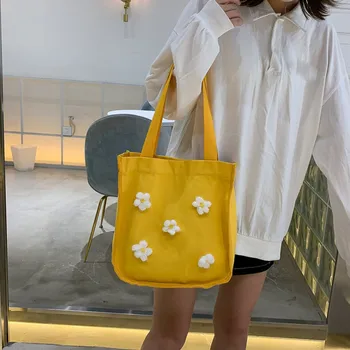 

Female literary flower canvas bag shoulder bag student bag 2020 New solid color versatile handbag Холщовый мешок
