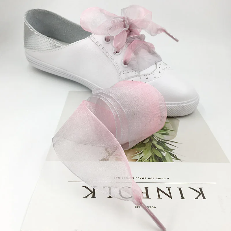 4 cm verbreiterte Organza-Schnürsenkel mit Farbverlauf, Chiffen-Garn, Schleife, breite Schnürsenkel, Trend, Schönheit, Weiß, lässige Sneaker-Schuhe, Schnürsenkel, Dropship – Detail 4