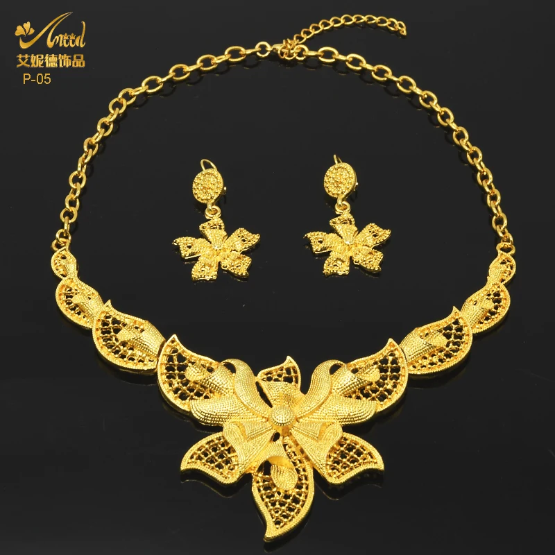 Indian Gold Plated Jewelry Set For Women African Bridal Gold Necklace And Earrings Set Dubai 24K Nigerian Wedding Jewellery - Image 2