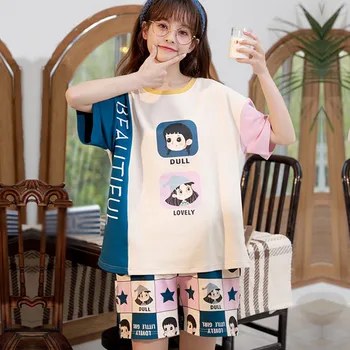 

Women Summer Pajamas Casual Homewears 2 Pieces Top + Shorts Pajamas Set Sweet Cotton Female Women Sleepwears 2020