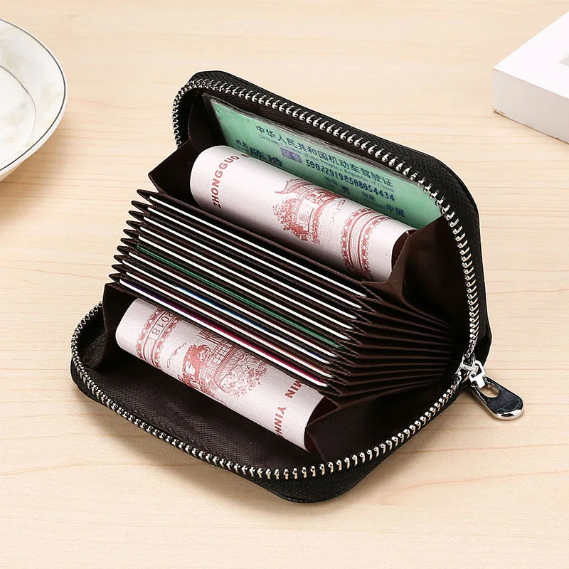 

RFID Anti Theft Wallet Zipper Credit Card Cowhide Holder Men Women Luxury Cards Holders Bag Male Retro Office Casual Organ Bags