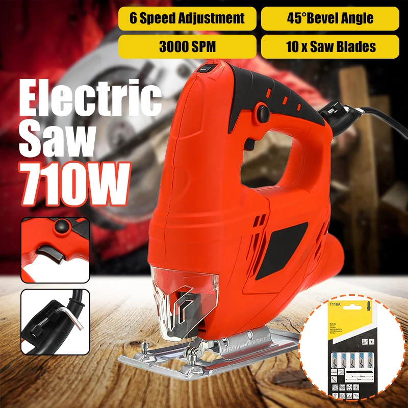 

710W Jig Saw 6 Variable Speed Electric Saw With 10 Pieces Blade Multifunctional Jigsaw Electric Saws For Woodworking Power Tool
