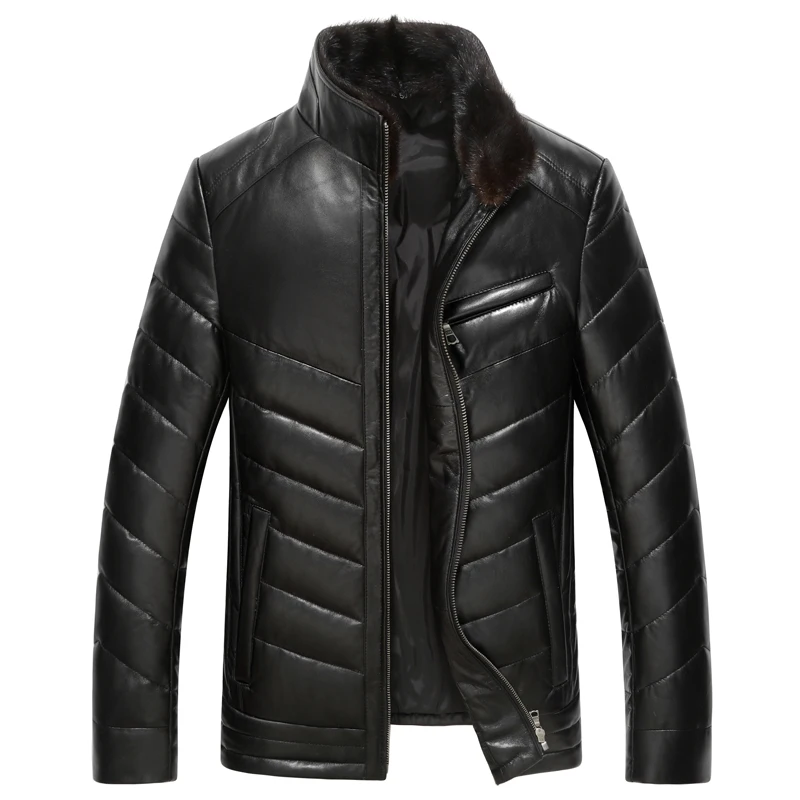 2019 Winter Genuine Leather Coat Men Fashion Leather Down Coat Men's Leather Coat Thick Real Leather Sheepskin Coat Duck Down