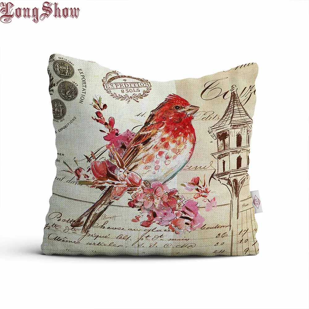 

Creative 45x45cm Durable Polyester Creative Goldfinch Sparrow Peacock Printing Pillow Case Multi Pattern