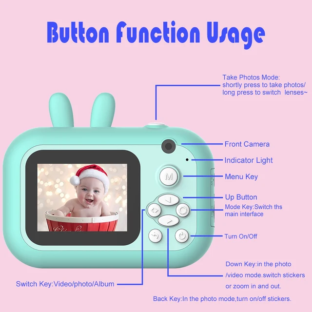 Seelaugh 32GB TF Card Camera Printer With Thermal Photo Paper Camera For Gifts Instant Print Camera Photo Printer For Kids 1080P 5