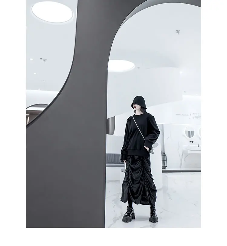 XITAO плиссированная черная необычная черная юбка модная новинка зимняя шифоновая юбка с эластичным поясом и карманом маленькая свежая повседневная юбка GCC2941