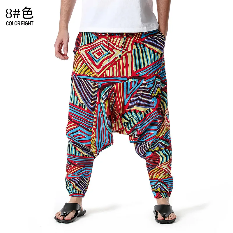 Men Women Cotton Harem Yoga Baggy Genie Boho Pants Fashion Floral Print Drop Crotch Hippie Jogger Sweatpants Cotton Breathable sweatpants Harem Pants