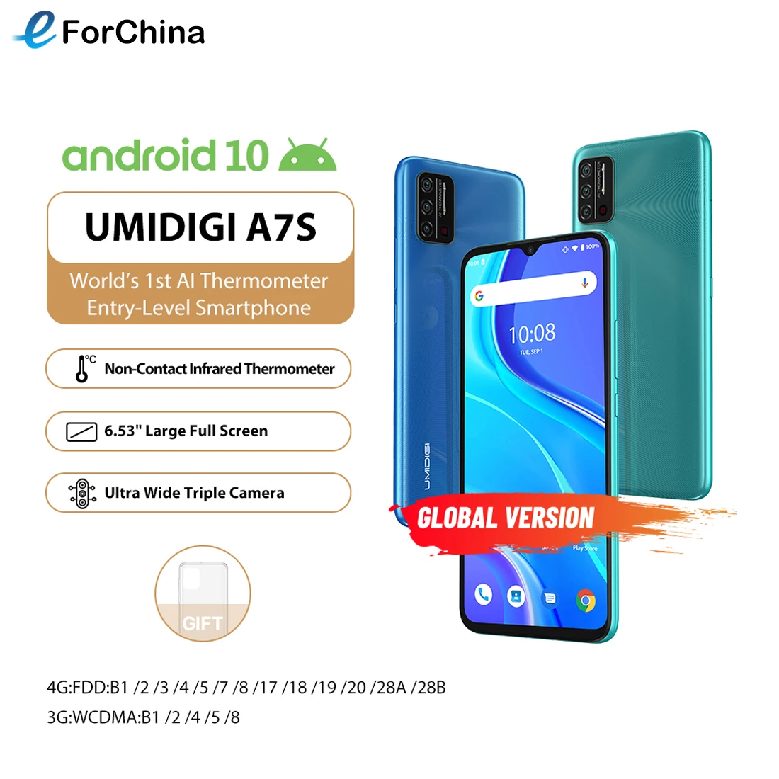 UMIDIGI-móvil A7S, 6,53 , 20:9, 2 + 32GB, 4150mAh, Android 10, MTK6737, Quad Core