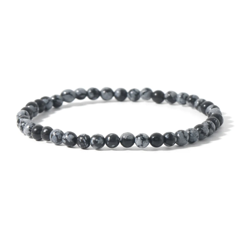 Stone Beaded Elastic Bracelet Men Women Couples Simple Leisure Sports Travel Fashion Party Friendship 4MM Mini Natural Stone