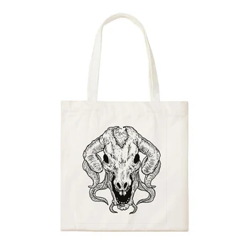 

devil head skulls street art graffiti goth tattoo goth rock punk style print daily canvas shopping bag handbags school bags