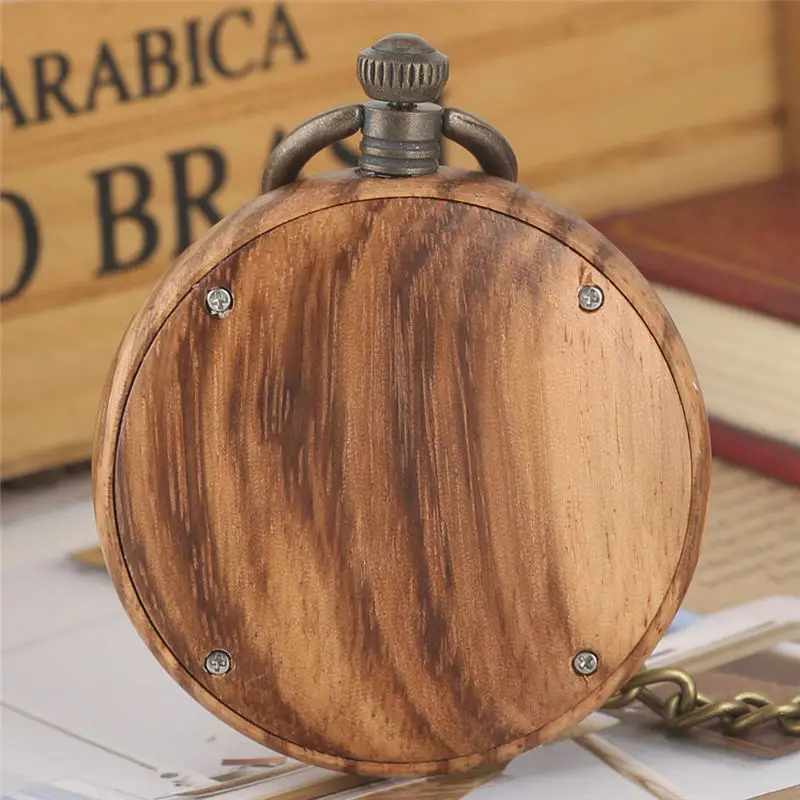 Classic Wooden Quartz Pocket Watch Women Luminous Pointers Thick Chain Men Pendant Watches Husband Gift Wood 5