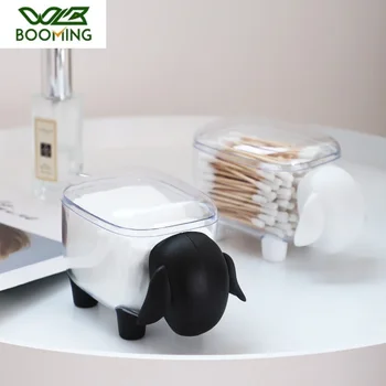

WBBOOMING Cute Sheep Creative Mini Plastic Cotton Swab Storage Box Dust-proof Desktop Organizer Cosmetic Cotton Storage Box