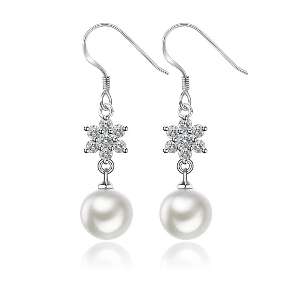 

925 sterling silver earrings drop snow zircon pearl snowflakes earrings silver chain Christmas gift Micro Inlay cubic zirconia e