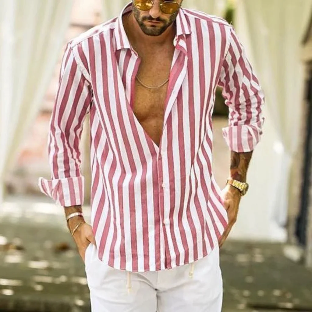 Мужская модная приталенная рубашка в Вертикальную Полоску с длинным рукавом, Повседневная рубашка на пуговицах, стильная повседневная спортивная мужская рубашка, стиль