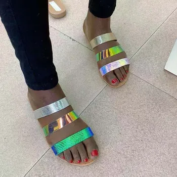 

Hot Sale Woman Glitter Flat Flip Flops Woman Pu Leather Casual Fashion Bling Shoes Female Shining Slippers Lady Shoes Footwear