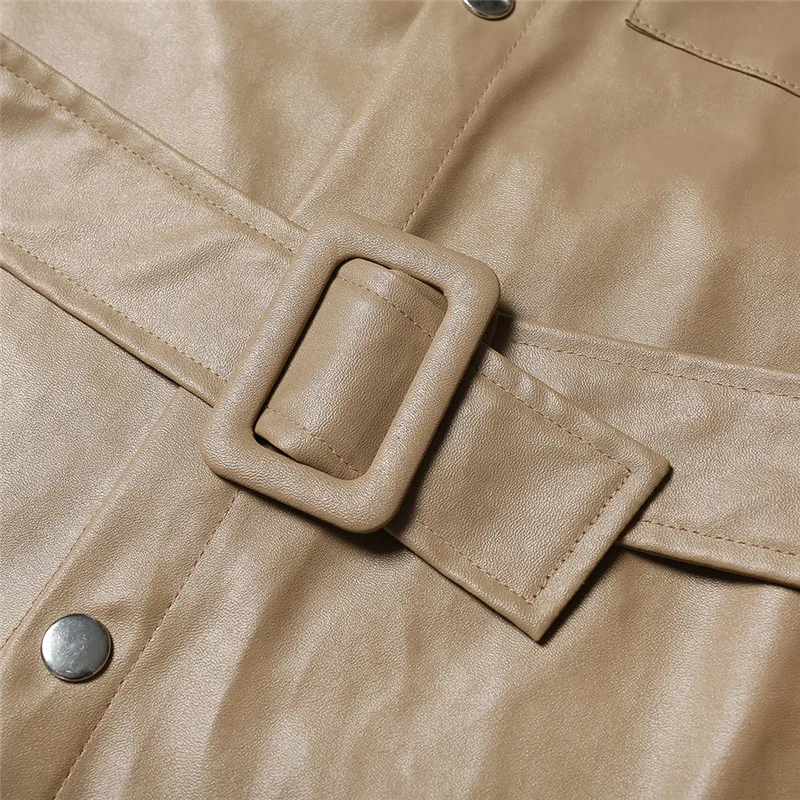 Street Fashion Cool Ladies Quality Khaki Jackets Women Pockets Belt Long Sleeve Turn Down Collar Long Coat Windbreaker Tops