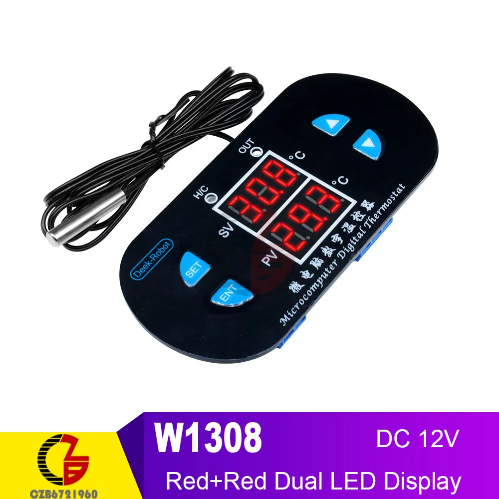 Двойной светодиодный термостат с цифровым терморегулятором, 220 В, 110 В, 12 В, переменный ток, домашний термометр для автомобиля, терморегулятор NTC, термистор - Цвет: Red-Red 12V