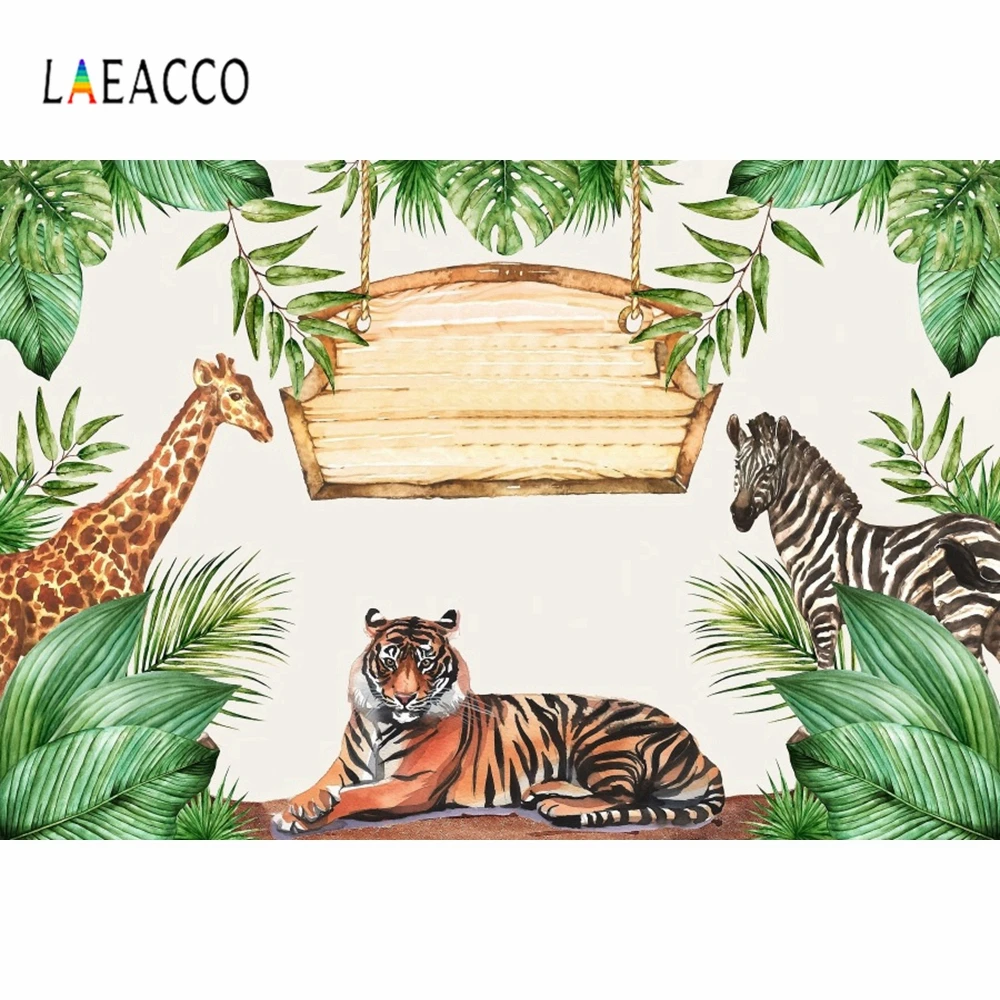 

Laeacco Safari Party Jungle Animals Tiger Photo Background Scene Customized Vinyl Photographic Photography Backdrop Studio