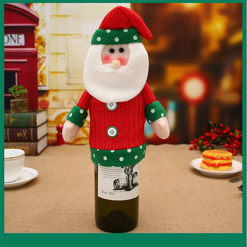 Christmas Wine Bottle Cover Xmas Bottle Cap Decor Deer Snowman Santa Claus Dinner Party Christmas Decorations For Home - Цвет: A 1PC
