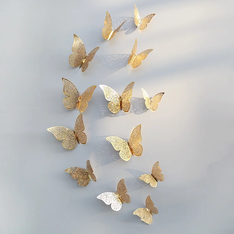 12Pcs/Set 3D Hollow Butterfly Wall Stickers for Kids Rooms Home Decor DIY Butterflies Fridge Stickers Home Decoration