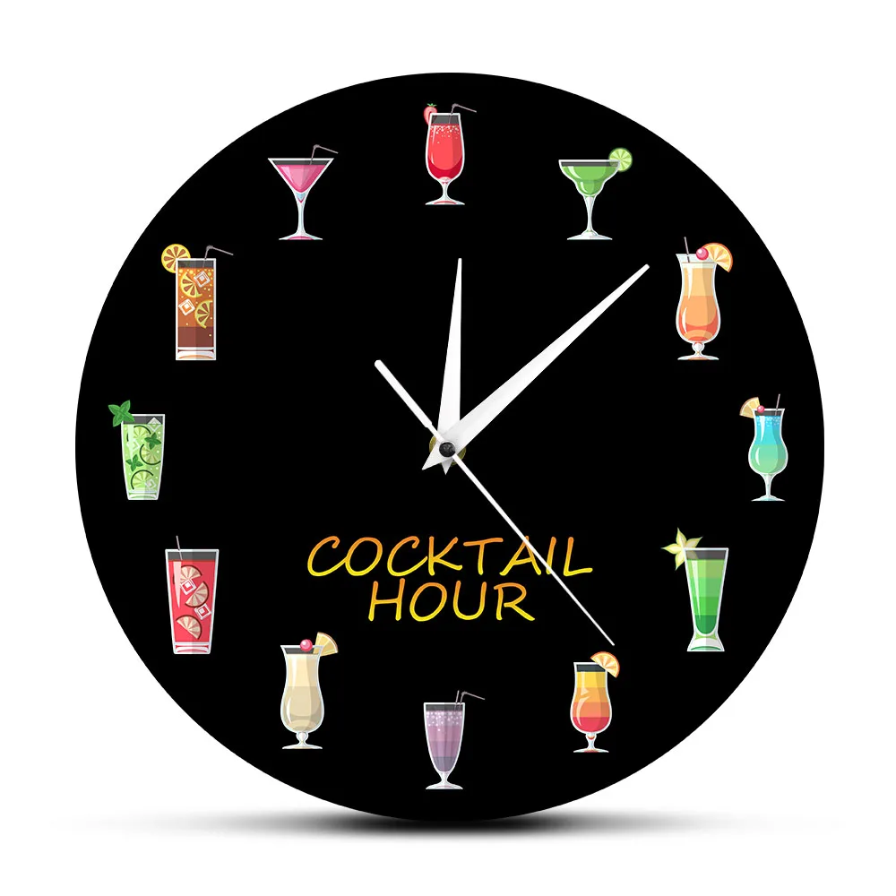 Colorful Alcohol Cocktail Hour Printed Wall Clock Drinking Alcohol Bar