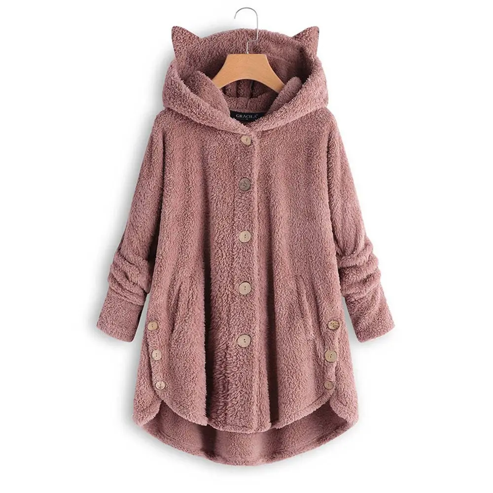 ^Cheap 2019 Women Teddy Fleece Sweater Oversized 5XL Korean Cat Hooded Cardigan Winter Autumn Warm Fluffy Coat Sherpa Sweaters