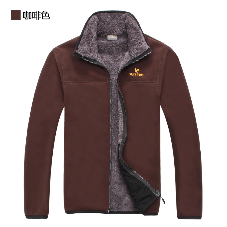 Mens Plus Velvet Warm Fleece Jacket Winter Outdoor Sport Thick Thermal Cardigan Coat Fleece Liner Riding Hiking Windproof Jacket - Цвет: 6107 Brown