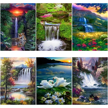 

DIY Waterfall 5D Diamond Painting Landscape Tree Full Round Drill Diamond Embroidery Sale Cross Stitch Mosaic Rhinestone Decor