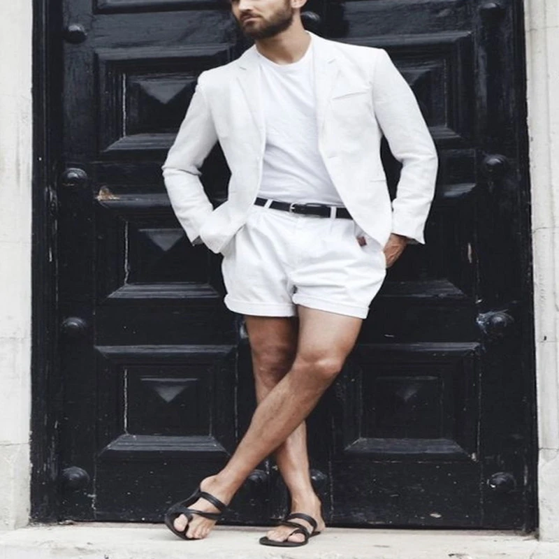Trajes blancos de verano para hombre, para la playa con pantalones cortos traje de novio, 2 piezas, Blazer, abrigo, de diseño de moda 2022|Trajes| - AliExpress