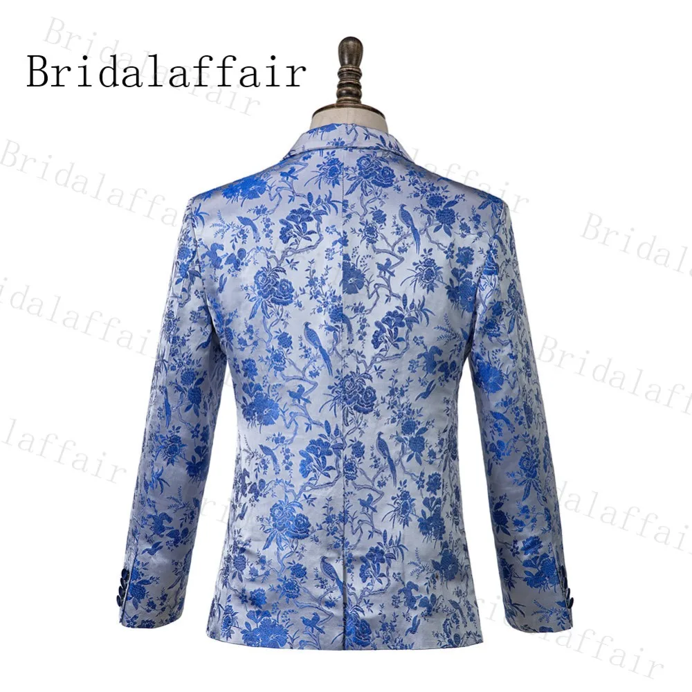 Костюм Bridalaffair Homme новейший дизайн пальто брюки Terno Masculino Slim Fit костюм из 3 предметов синий цветок Мужские костюмы 3 шт