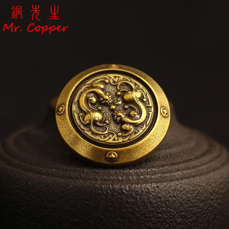 Vintage Handmade Leather Belt Decoration Buckle Brass Double Dragon Playing Bead Luggage Bag DIY Garment Rivet with Screw | Дом и сад