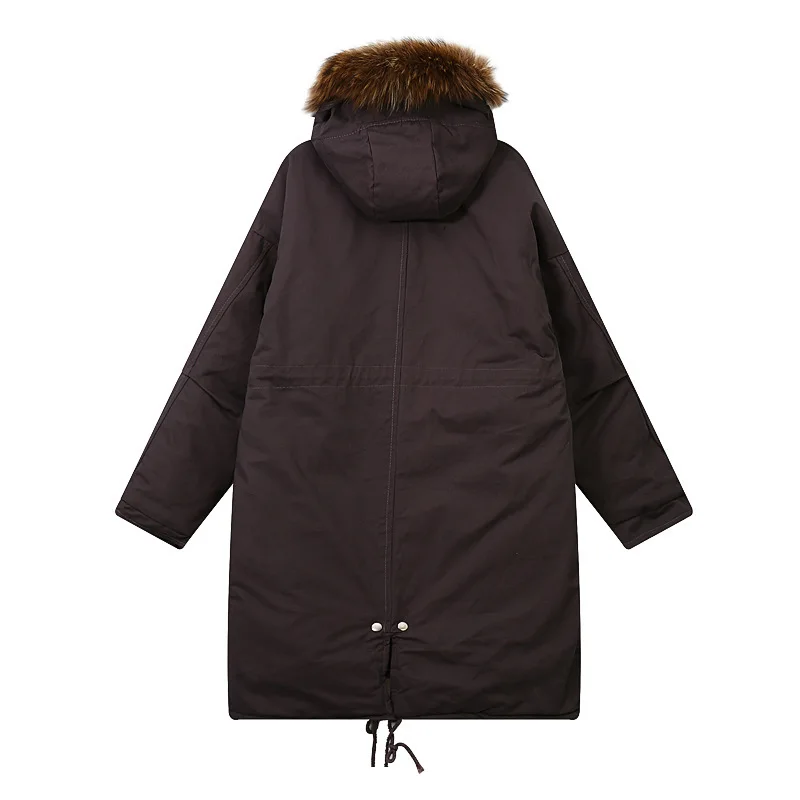 

Winter New Style Korean-style Large Size Genuine Fur Collar Hooded Loose-Fit Long Sleeve Students WOMEN'S Coat Wt735