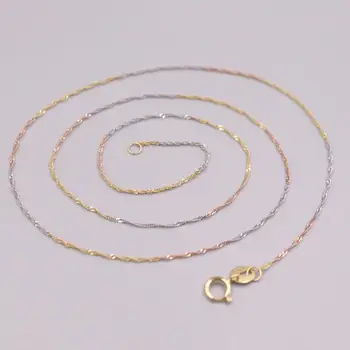 

Real Genuine 18K Multi-tone Gold Necklace For Women Water-weave Chain Real Gold Link 17.7inchL Jewelry