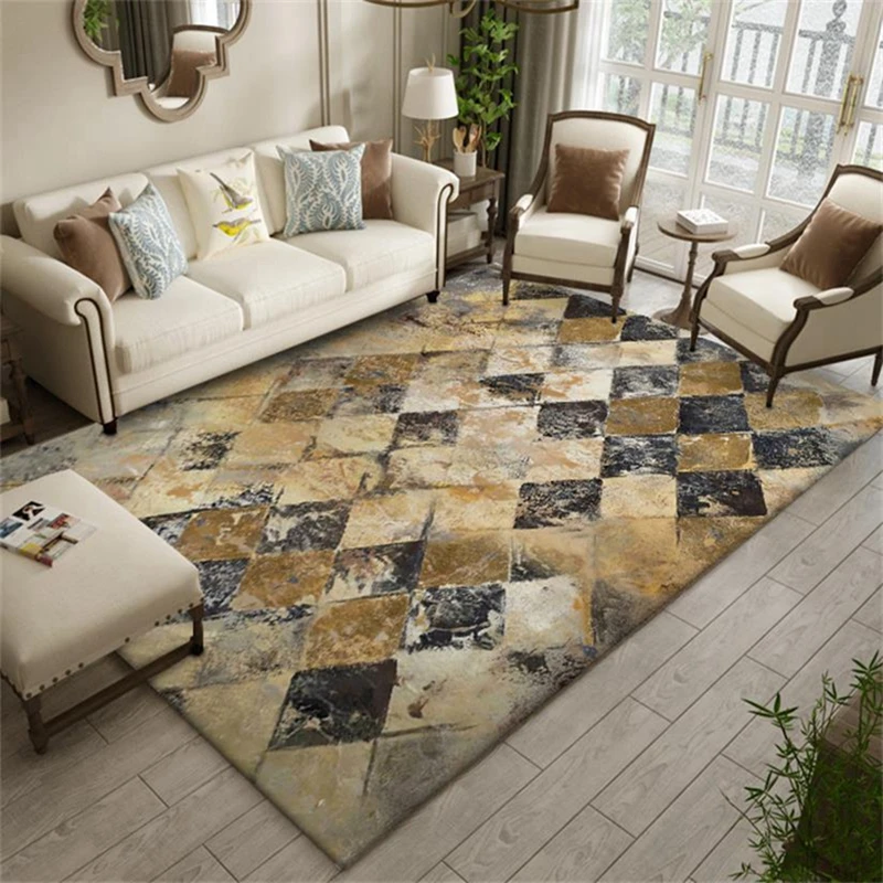 Vintage Classic Large Area Rugs Retro Geometric Living Room Sofa Table Anti-Skid Carpets Bedroom Bedside Kids Play Tent Tapetes
