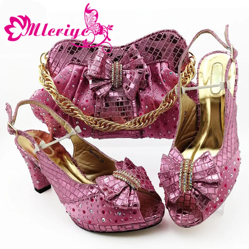 

Latest style pink African Shoes And Bag Set For Party High Quality Italian Ahoes And Bags To Match Women