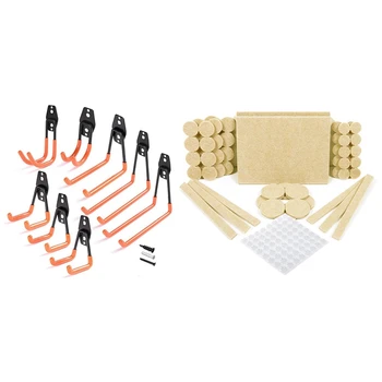 

124 Pcs Self Stick Furniture Felt Pads & 8Pcs Iron Hanging Hooks for Organizing Power Tools Holder Hook